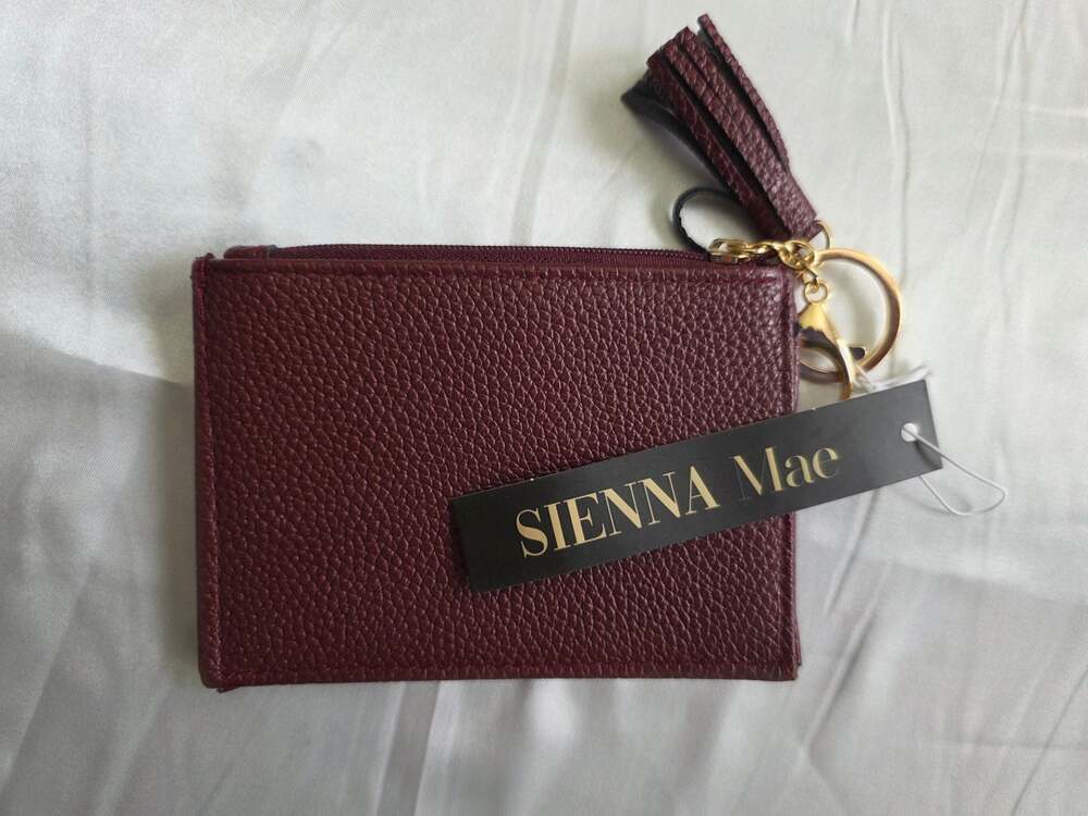 Sienna Mae Pebbled Leather Zip Card Holder Wallet with Tassel Keychain